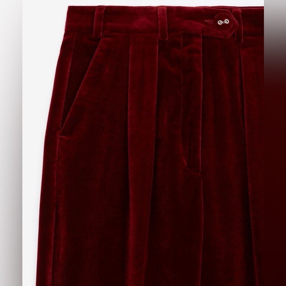 The Kooples Burgundy Velvet Slim Pants Trousers Size 38 NWT - Picture 11 of 12
